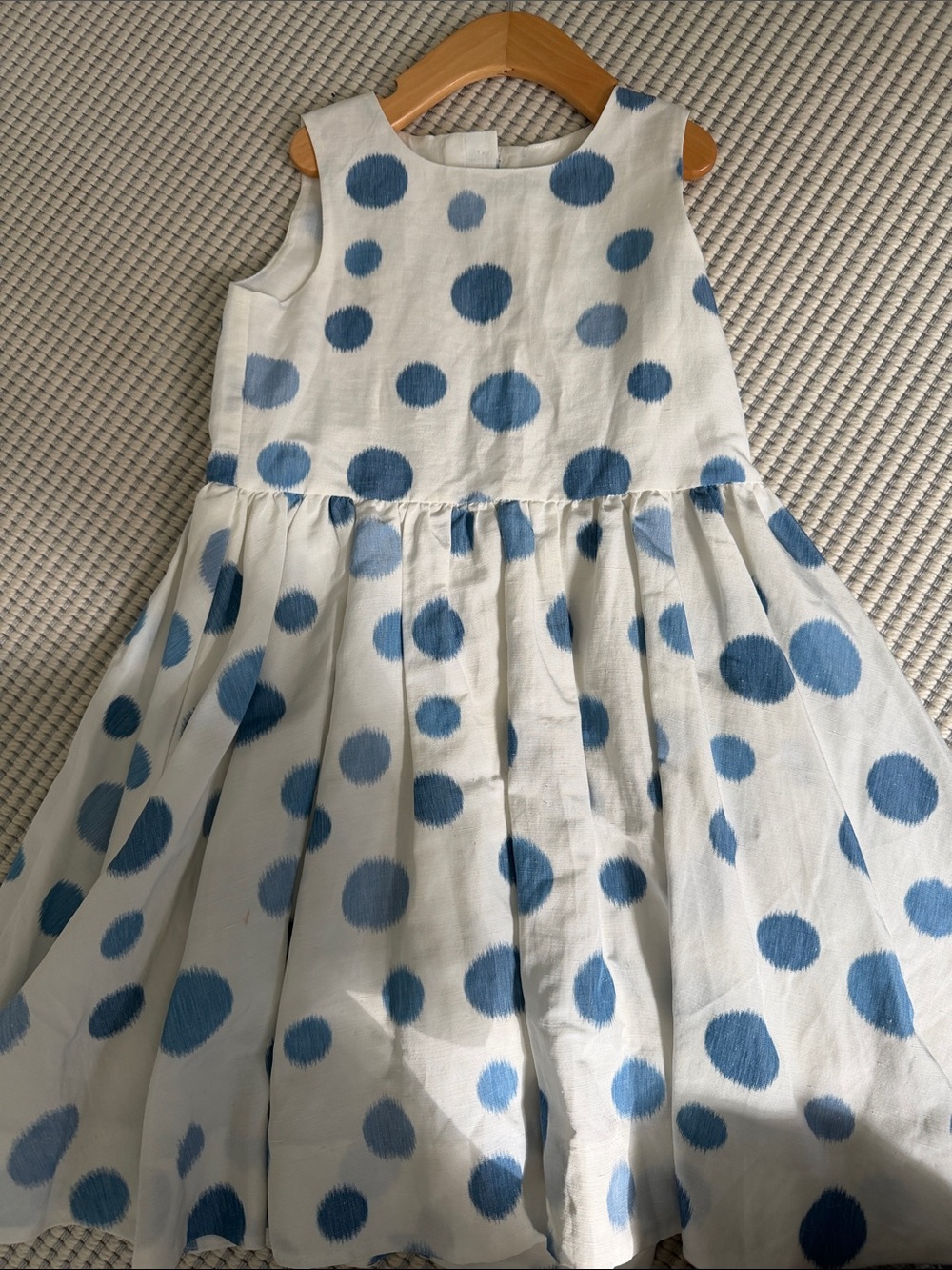 Tartine et Chocolat White Dress with Blue Polka Dots - Sleeveless Gathered Skirt